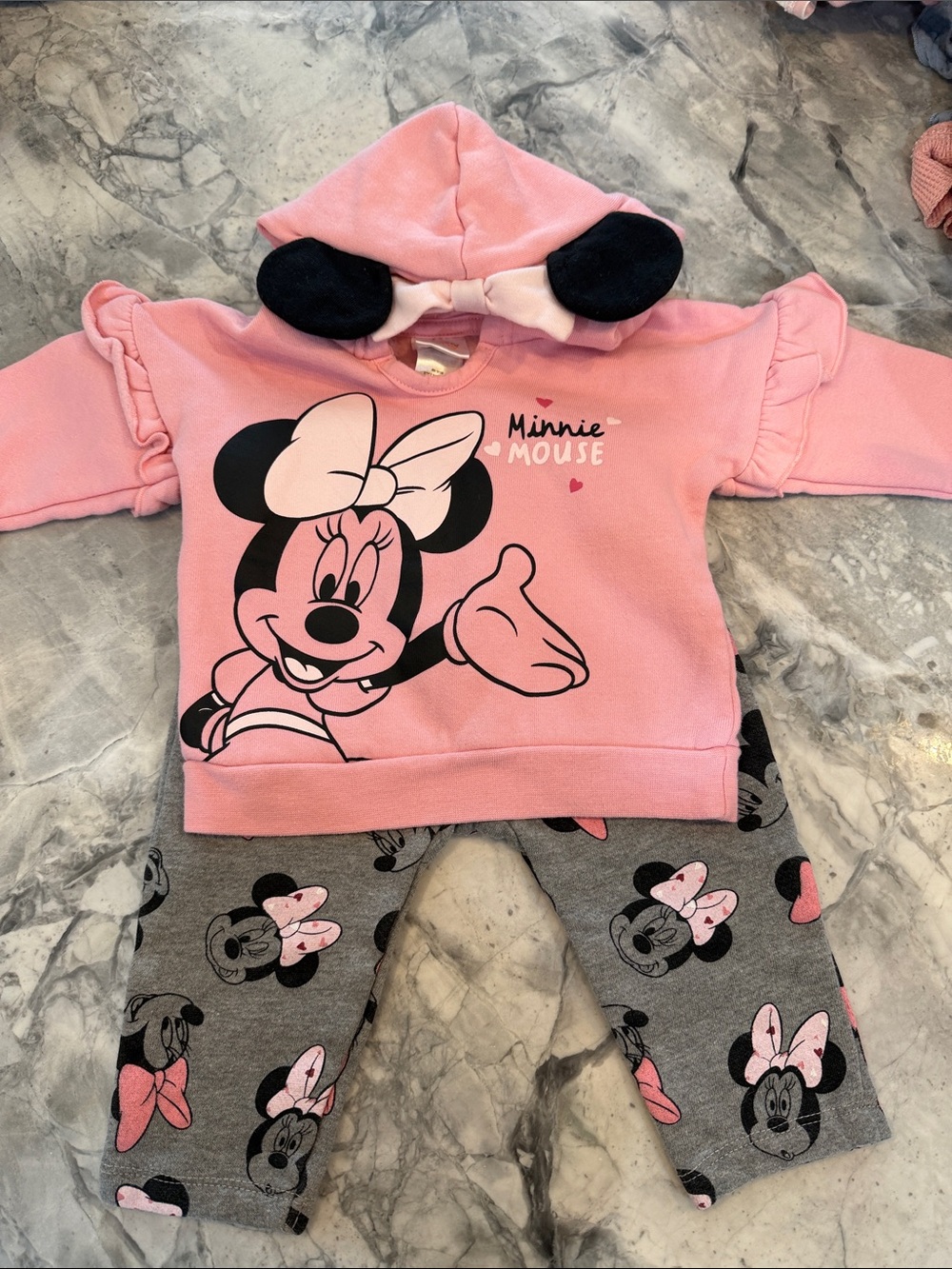 Disney Pink Minnie Mouse Hooded Sweatshirt and Gray Minnie Leggings Set